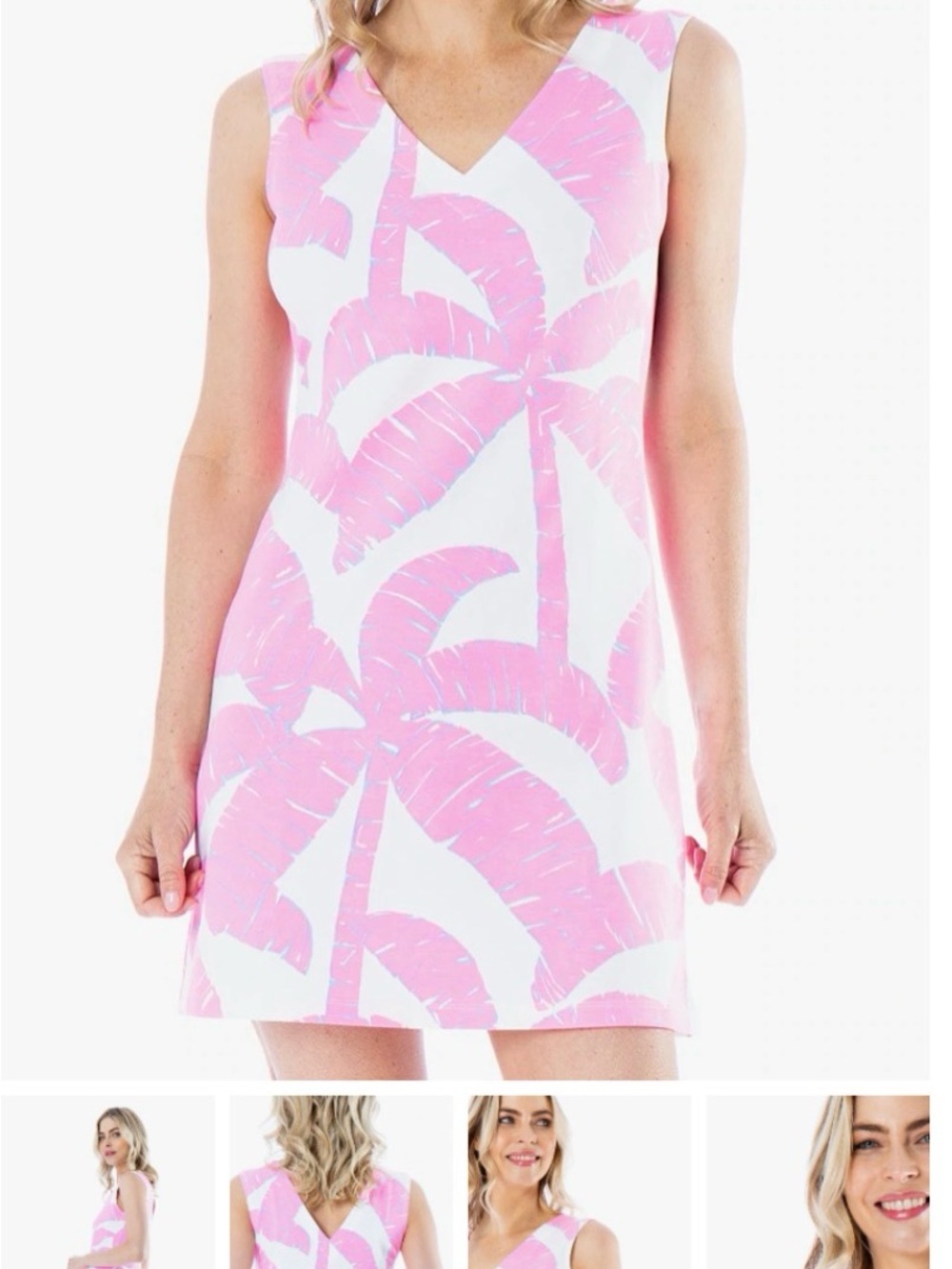 MAHI GOLD Pink and white palm leaf print SMALL EUC